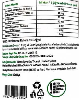 5-HTP İçeren Çiğnenebilir Form Takviye Edici Gıda