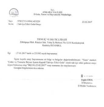 Çinko ve Yumurta Beyazı İçeren Kapsül Takviye Edici Gıda