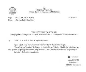 Kalsiyum ve Lesitin İçeren Takviye Edici Gıda